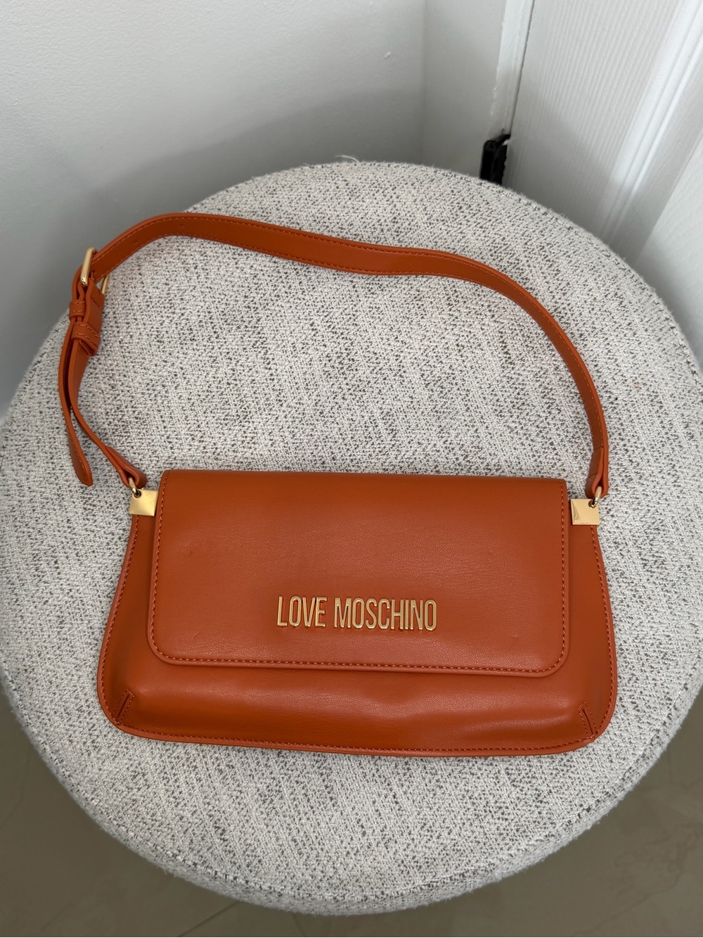 Love Moschino Rust/Tan Leather Shoulder Bag with Gold Logo